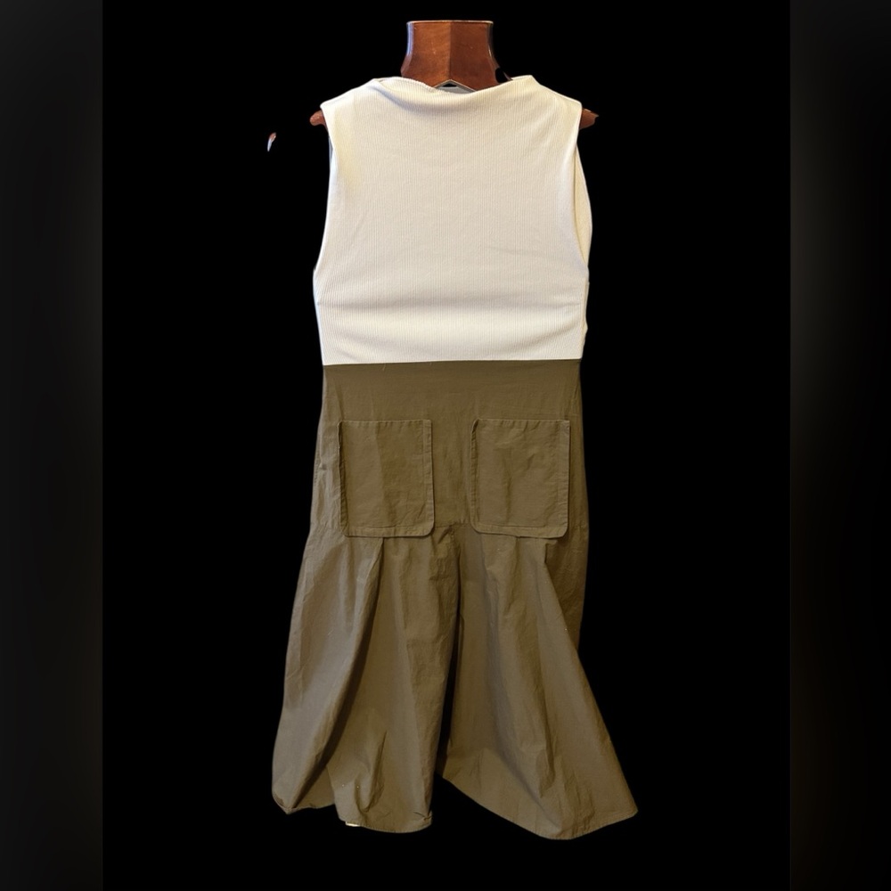 Zara cotton Sleeveless Two-Tone Jumpsuit in Ivory and Olive size S